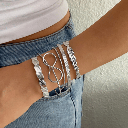Silver Infinity Stack Bracelet Set