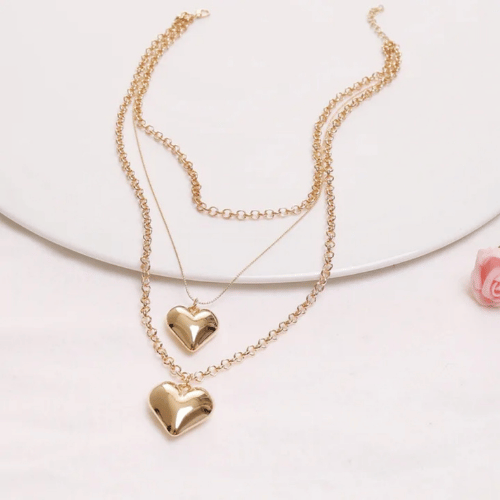 Golden Twin Heart Layered Necklace