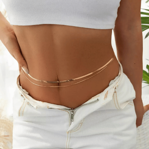 Sleek Silver Layered Waist Chain