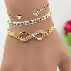 Golden Infinity & Heart Charm Bracelet Set
