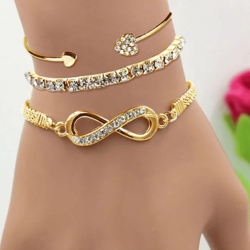 Golden Infinity & Heart Charm Bracelet Set