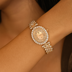 Luxury Rose Gold Diamond Watch – Elegant Crystal-Studded Ladies Timepiece