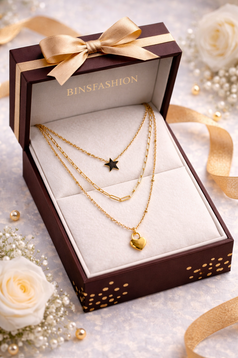 Gold Layered Star & Heart Necklace for Women