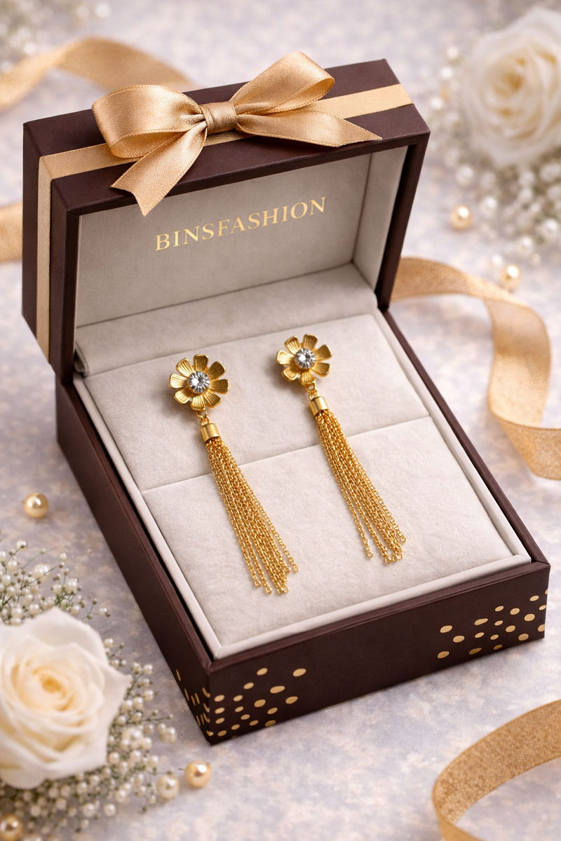 Golden Bloom Tassel Drop Earrings