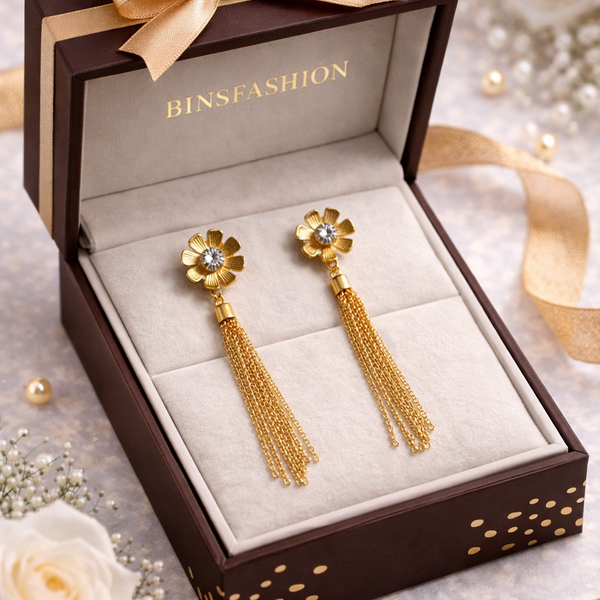 Golden Bloom Tassel Drop Earrings