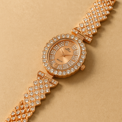 Luxury Rose Gold Diamond Watch – Elegant Crystal-Studded Ladies Timepiece