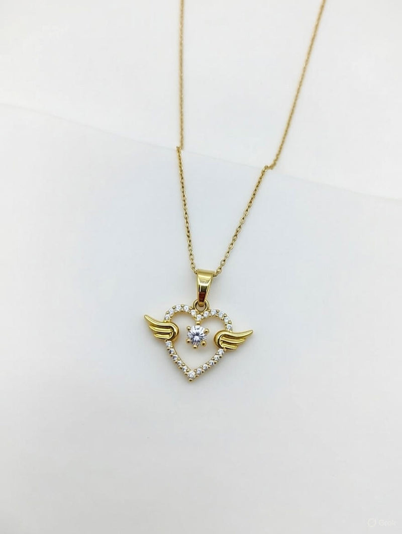 Angel Wing Heart Crystal Pendant Necklace