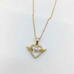Angel Wing Heart Crystal Pendant Necklace