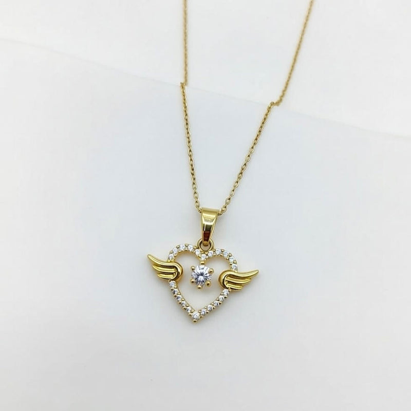 Angel Wing Heart Crystal Pendant Necklace