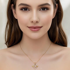 Angel Wing Heart Crystal Pendant Necklace