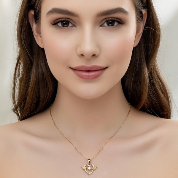 Angel Wing Heart Crystal Pendant Necklace