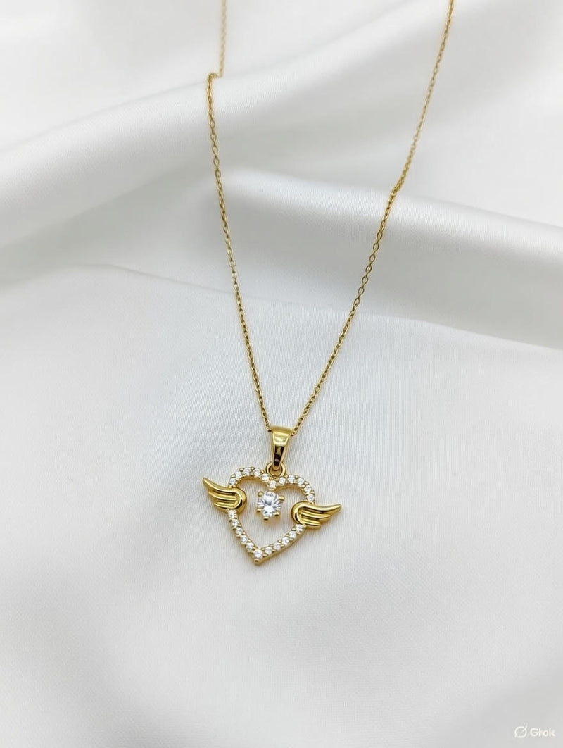 Angel Wing Heart Crystal Pendant Necklace