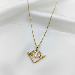 Angel Wing Heart Crystal Pendant Necklace