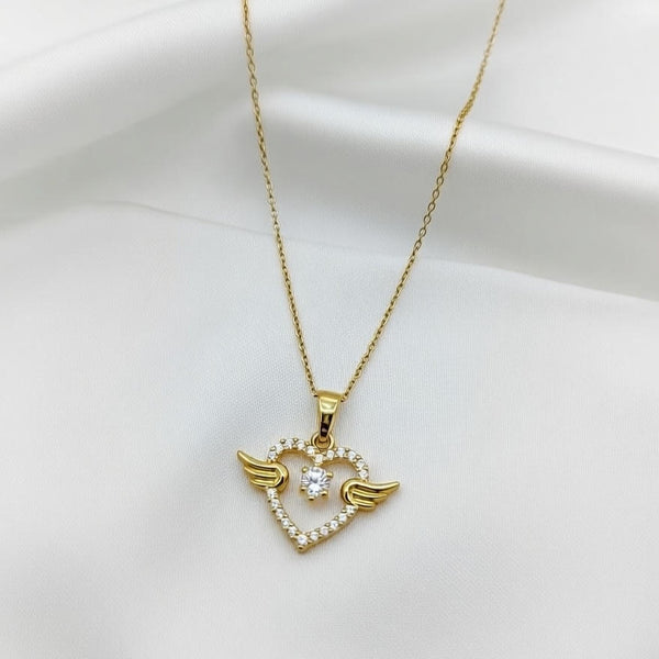 Angel Wing Heart Crystal Pendant Necklace