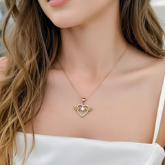 Angel Wing Heart Crystal Pendant Necklace