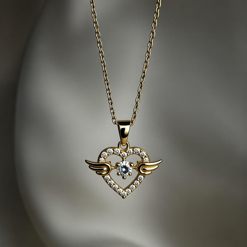Angel Wing Heart Crystal Pendant Necklace