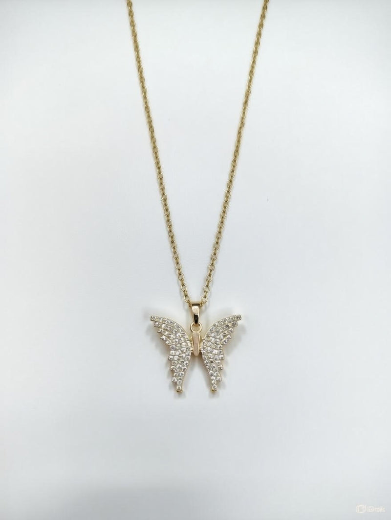 Golden Butterfly Crystal Pendant Necklace