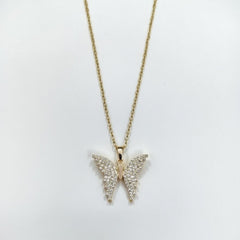 Golden Butterfly Crystal Pendant Necklace