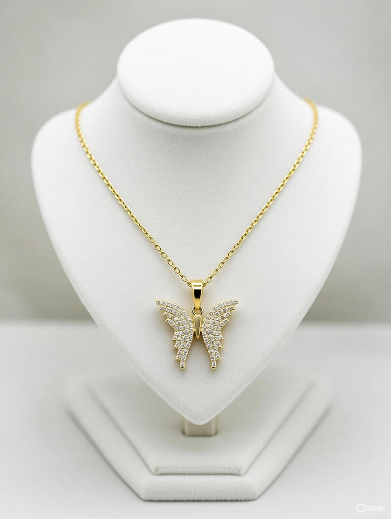 Golden Butterfly Crystal Pendant Necklace