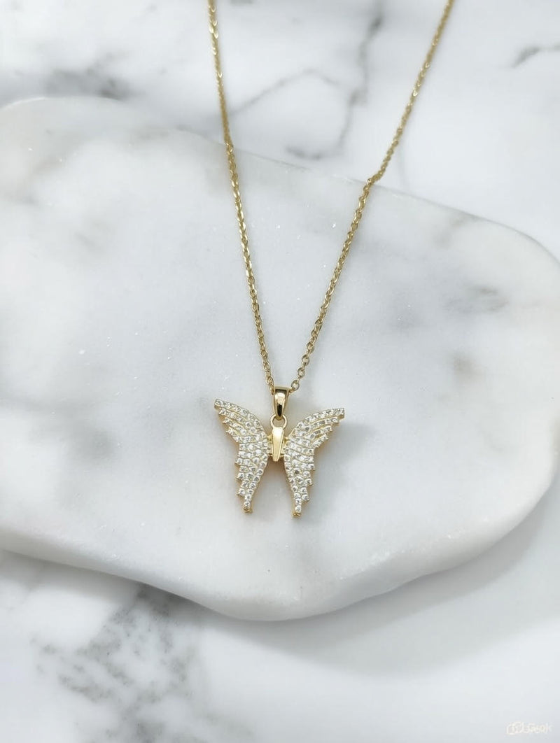 Golden Butterfly Crystal Pendant Necklace