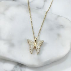 Golden Butterfly Crystal Pendant Necklace