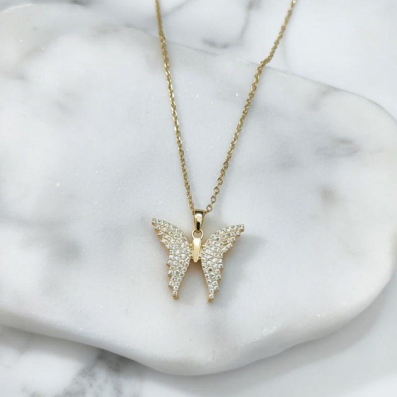 Golden Butterfly Crystal Pendant Necklace
