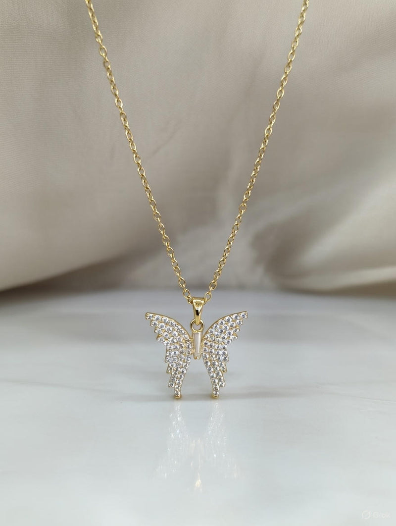 Golden Butterfly Crystal Pendant Necklace