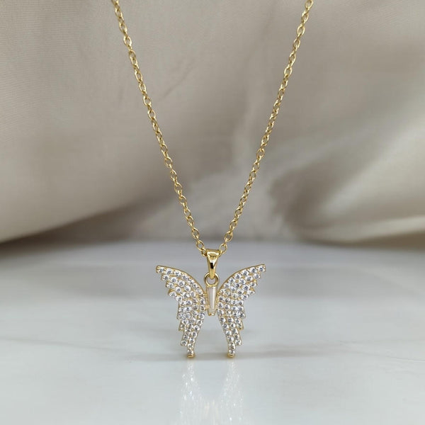 Golden Butterfly Crystal Pendant Necklace