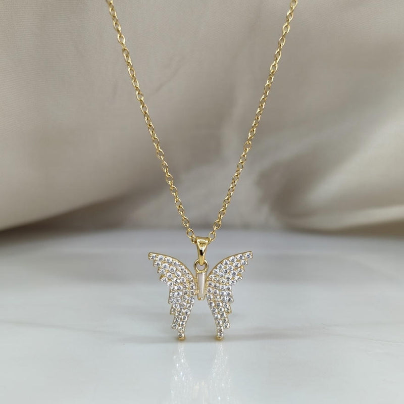 Golden Butterfly Crystal Pendant Necklace