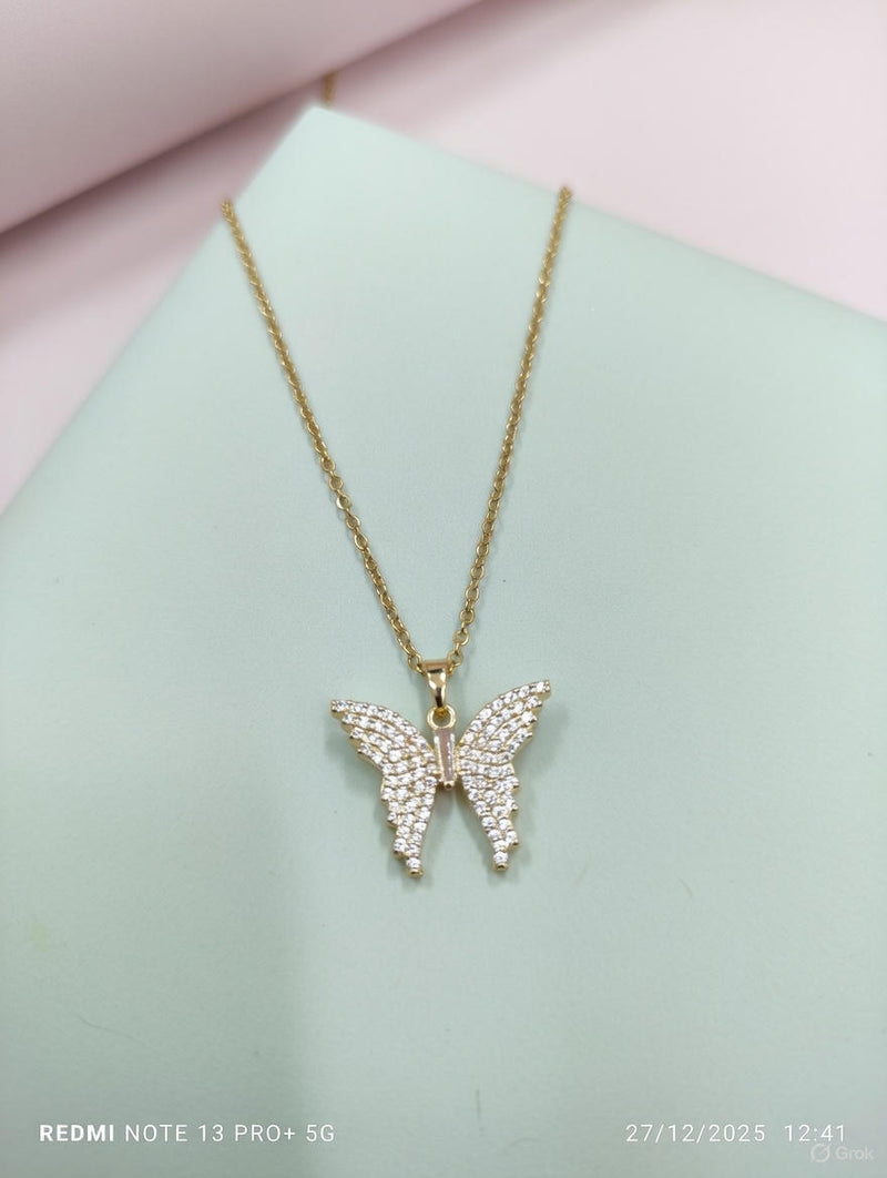 Golden Butterfly Crystal Pendant Necklace