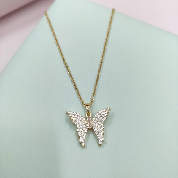 Golden Butterfly Crystal Pendant Necklace