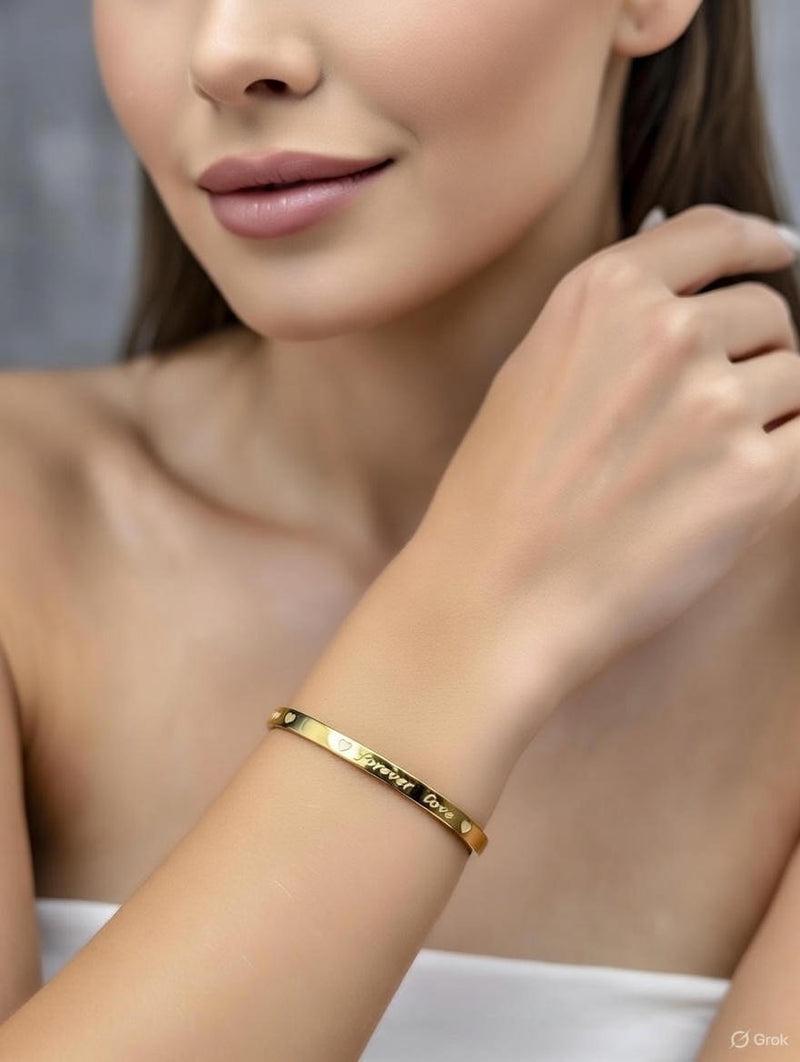 Forever Love Engraved Cuff Bracelet (Gold & Silver Plated)