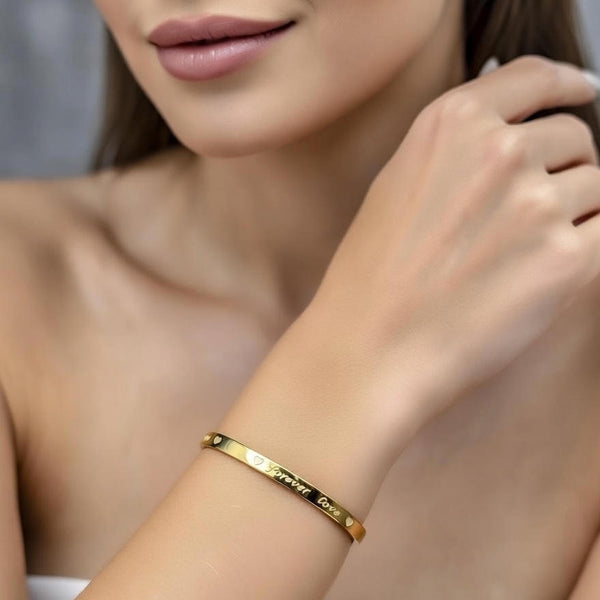 Forever Love Engraved Cuff Bracelet (Gold & Silver Plated)