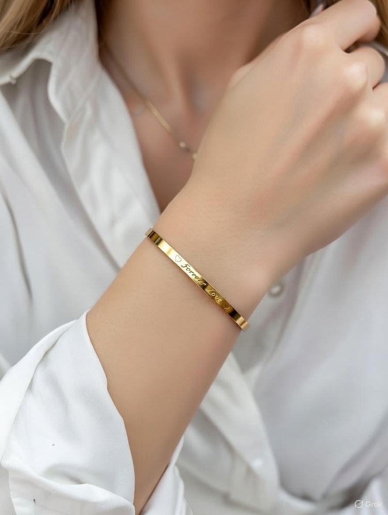 Forever Love Engraved Cuff Bracelet (Gold & Silver Plated)