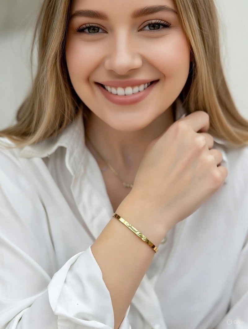 Forever Love Engraved Cuff Bracelet (Gold & Silver Plated)