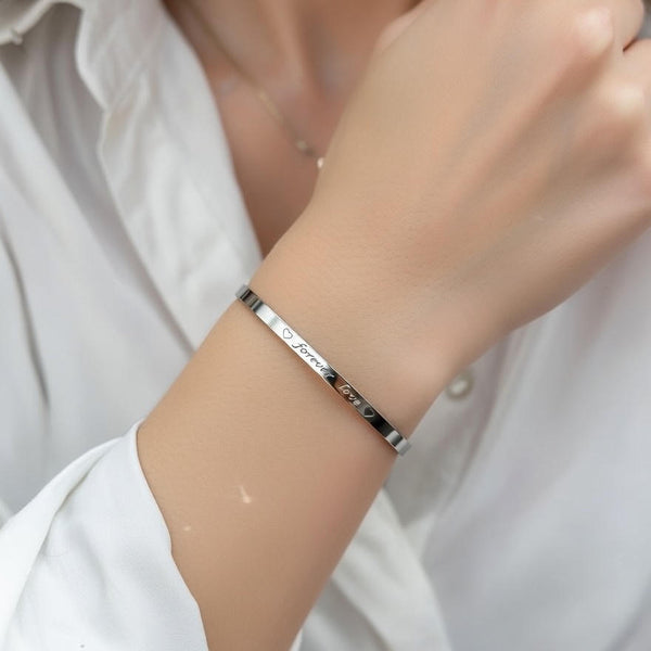 Forever Love Engraved Cuff Bracelet (Gold & Silver Plated)