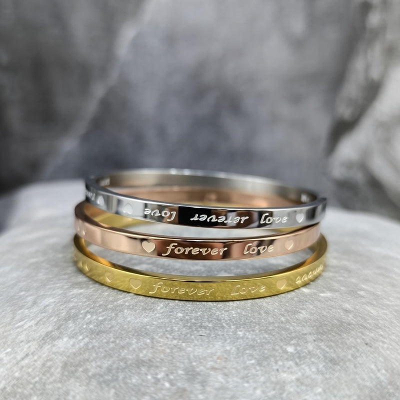 Forever Love Engraved Cuff Bracelet (Gold & Silver Plated)