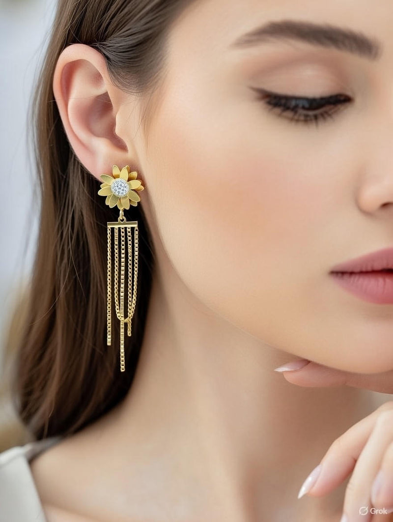 Golden Bloom Tassel Drop Earrings