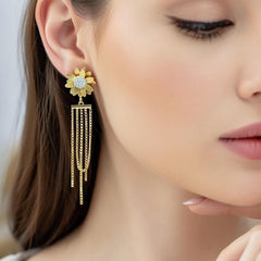 Golden Bloom Tassel Drop Earrings