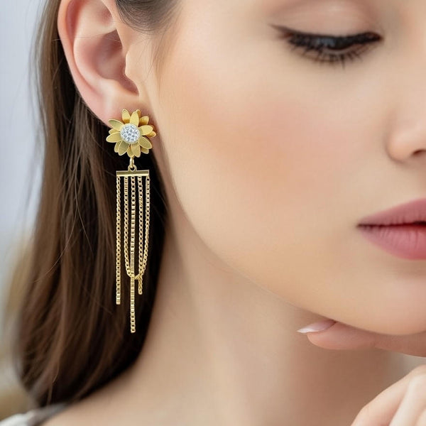 Golden Bloom Tassel Drop Earrings