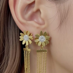 Golden Bloom Tassel Drop Earrings