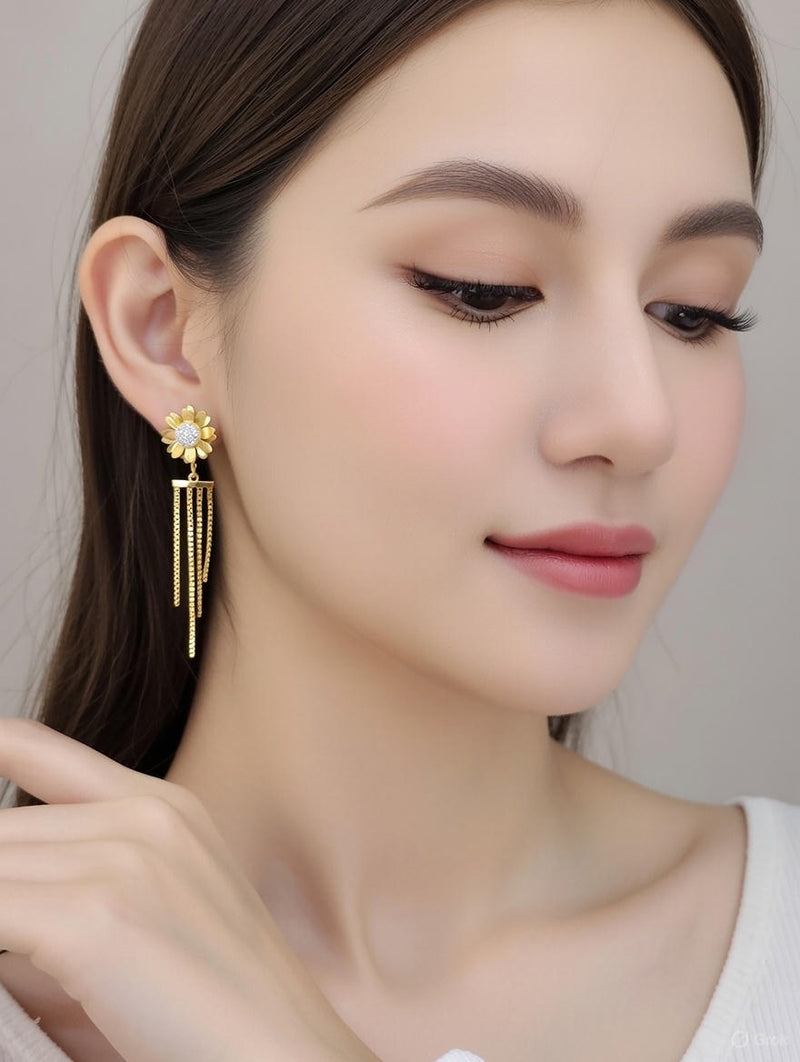 Golden Bloom Tassel Drop Earrings