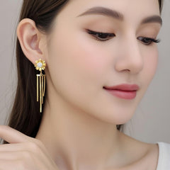 Golden Bloom Tassel Drop Earrings