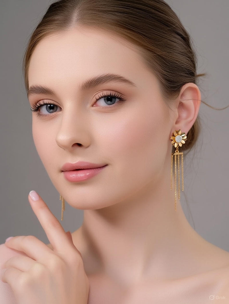 Golden Bloom Tassel Drop Earrings