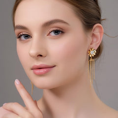 Golden Bloom Tassel Drop Earrings
