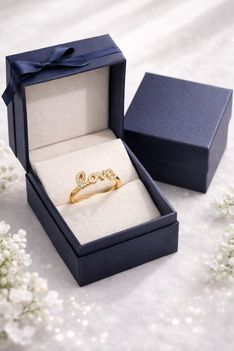 Elegant Gold “Love” Diamond Finger Ring