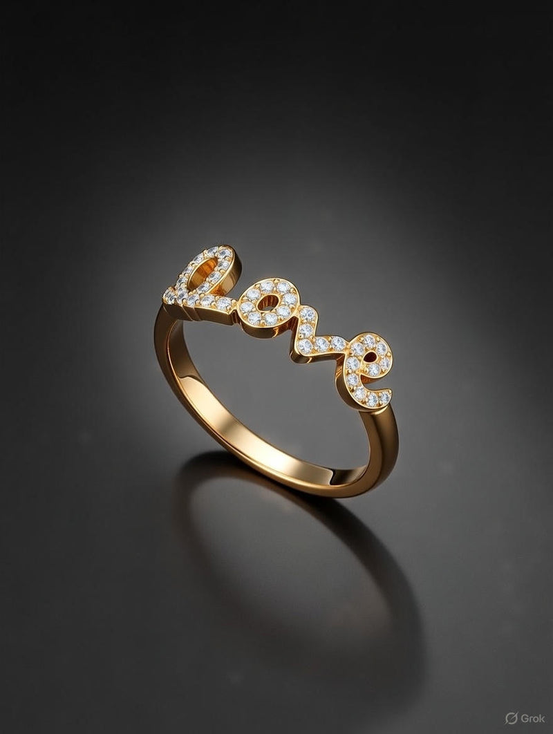 Elegant Gold “Love” Diamond Finger Ring
