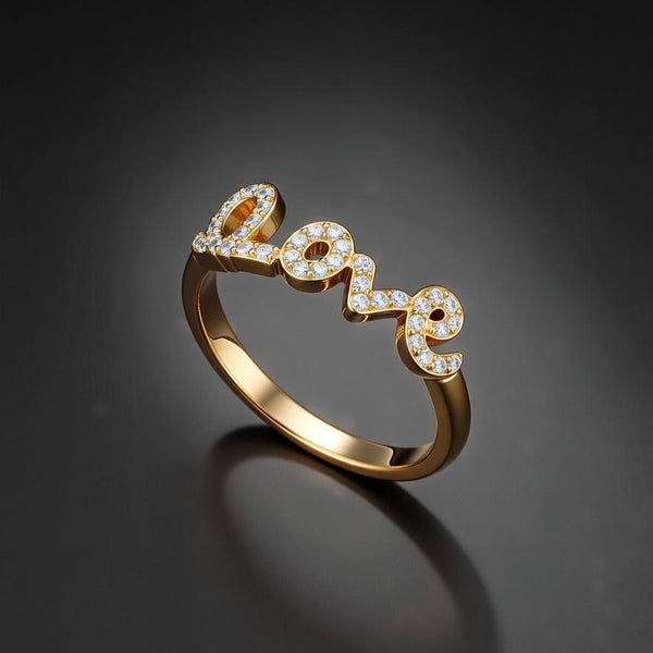 Elegant Gold “Love” Diamond Finger Ring