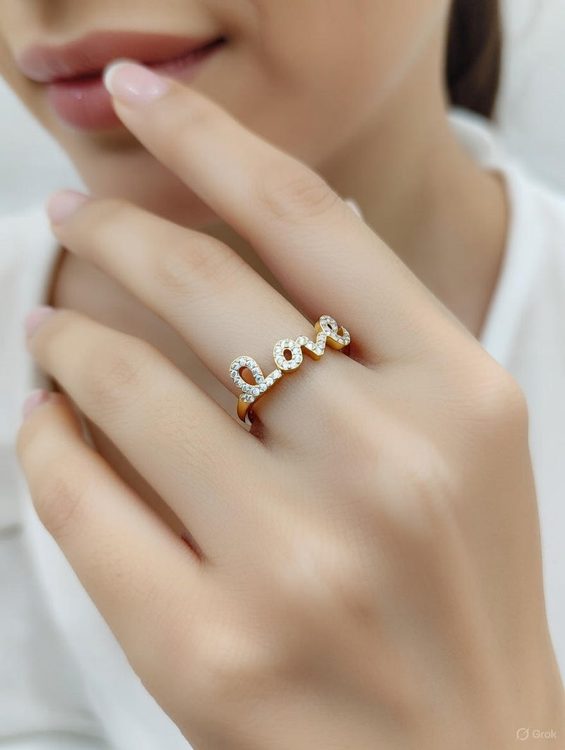 Elegant Gold “Love” Diamond Finger Ring