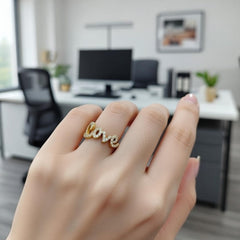 Elegant Gold “Love” Diamond Finger Ring